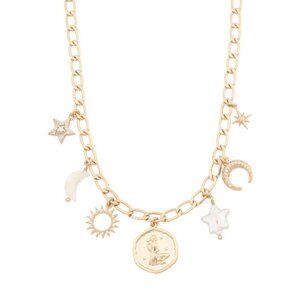 NWT LUNA NORTE Virgo Gold-Tone Zodiac Astrological Charm Necklace with Pearls